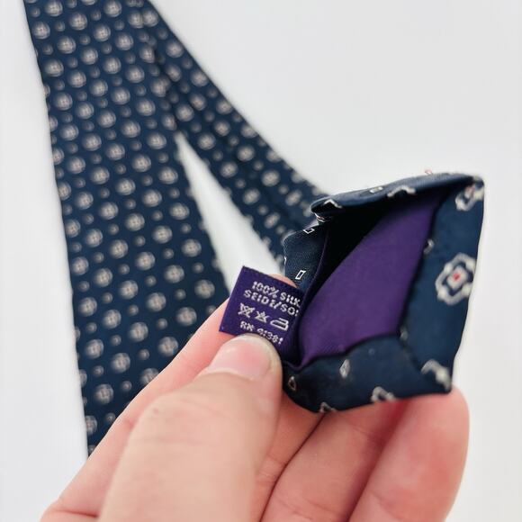 Vintage Ralph Lauren Purple Label Tie England Silk Navy Blue Handmade - Picture 4 of 4